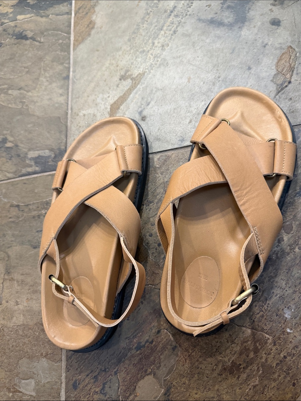 Women's Tan Leather Cross-Strap Sandals with Back Strap